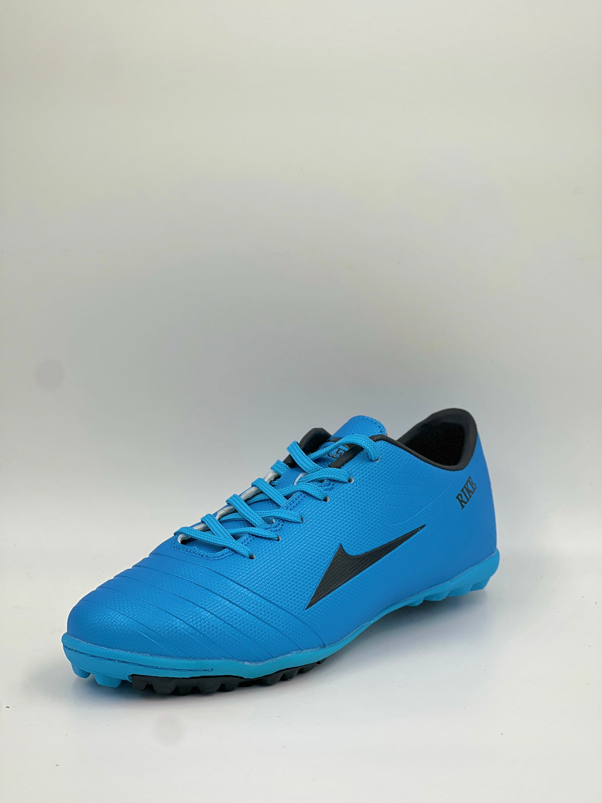 Durable blue turf training footwear with black logo