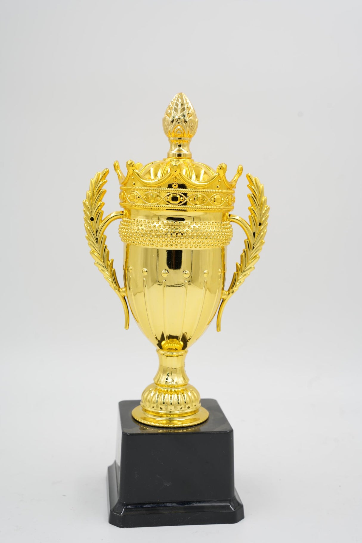 Winner award trophy, 26 cm height, gold with black base for sports and school