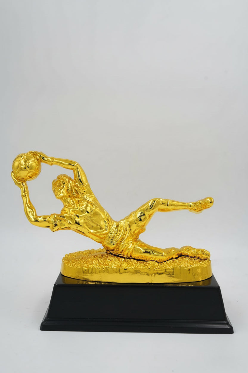 Soccer Best Goalie recognition award with diving save figure, 19cm height