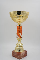 Classic Gold Trophy Cup with Orange Column and Marble Base