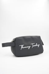 Black Tommy Today branded toiletry bag with wrist strap and zipper closure