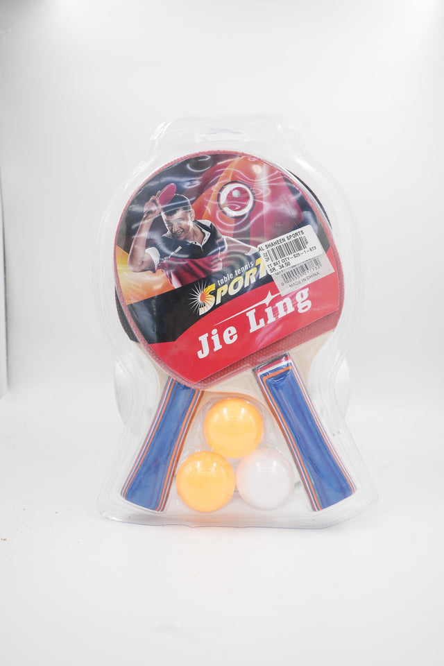 Jie Ling 2 player table tennis racket set with 3 balls in packaging
