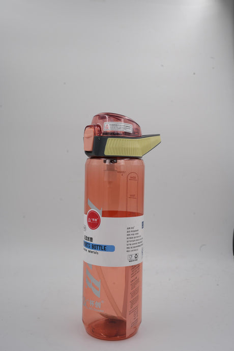 Pink clear sports water bottle with locking flip lid and carry strap