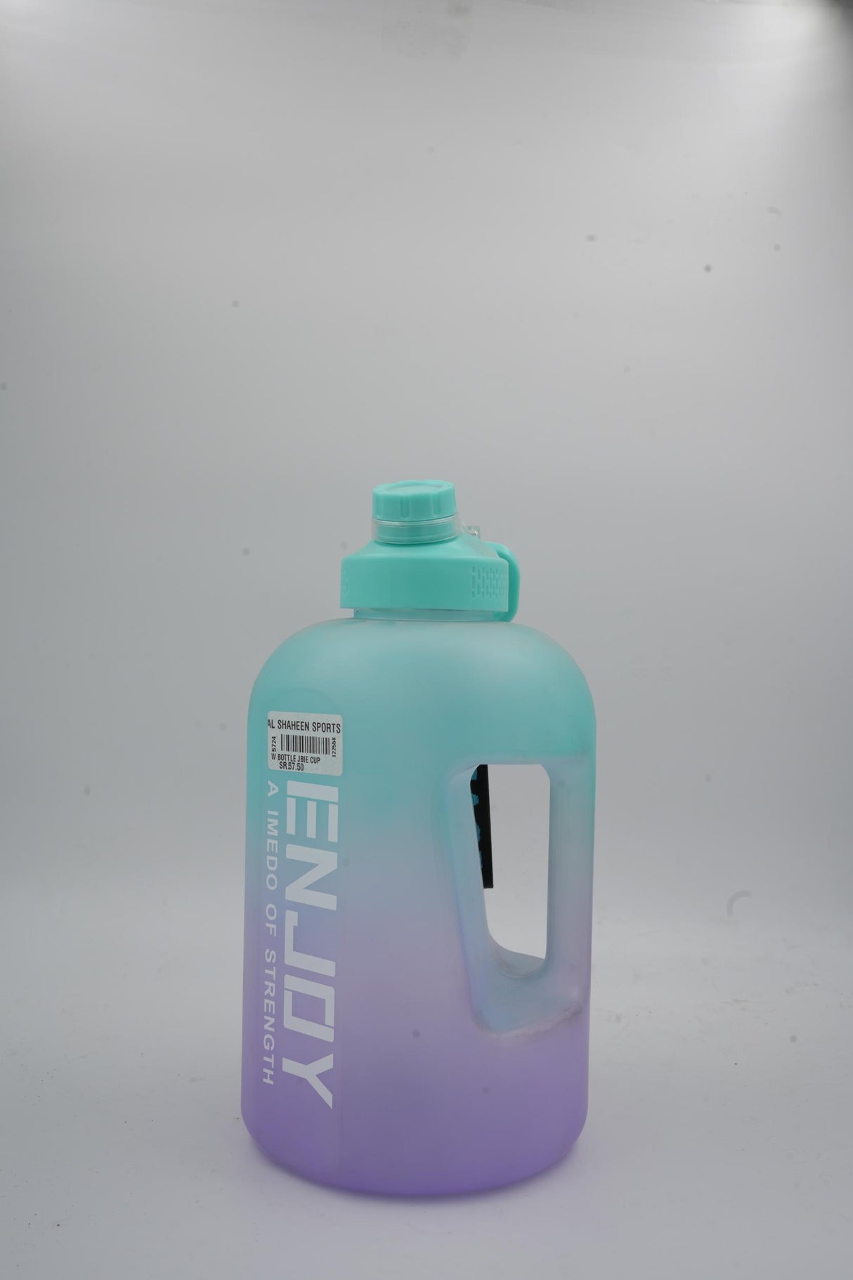 Large gradient blue and purple gym water jug with Enjoy logo