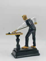 Detailed silver and bronze award for Pool Champion or Best Player, capturing a realistic shooting posture on a black base.