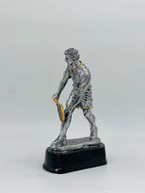 Detailed silver tennis award figure in a dynamic pose, perfect for male MVP, tournament, or club recognition.