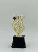 Small, resin-cast gold cricket award on a black plinth, ideal for club, school, or corporate cricket competition recognition.