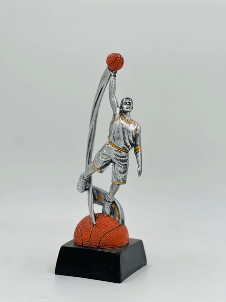 Premium silver basketball trophy—the perfect recognition award for high-flyers, slam dunk winners, and top players in school or club leagues.
