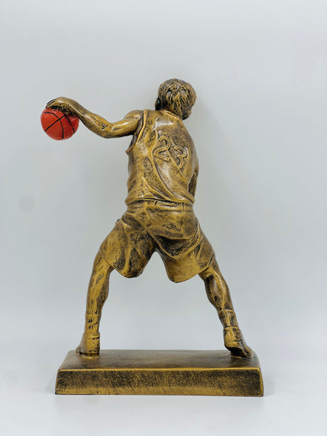 Giant yellow and green resin award cup for Football/Soccer League Champion or Tournament Winner, showing height measurement.