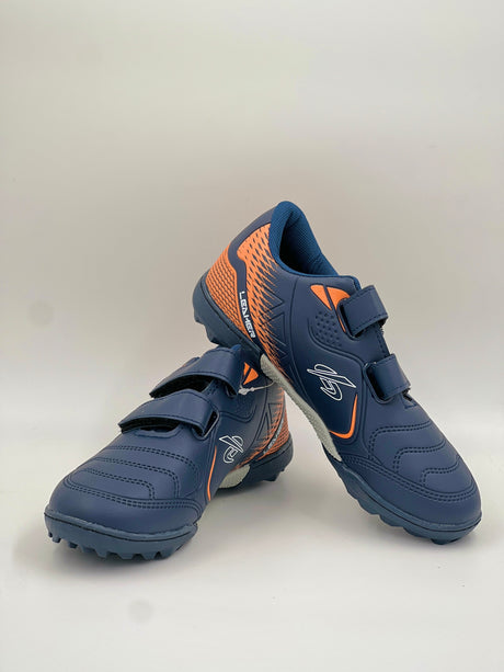 High-performance navy and orange Lenmer turf cleats