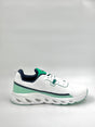 "Eco Walk running shoes in white and green, ideal for daily runs,"