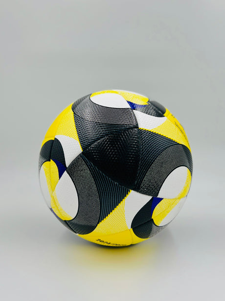 Multicolored soccer ball on a gray background