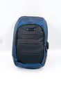 Durable navy blue and black backpack with multiple compartments for work, school, or travel.